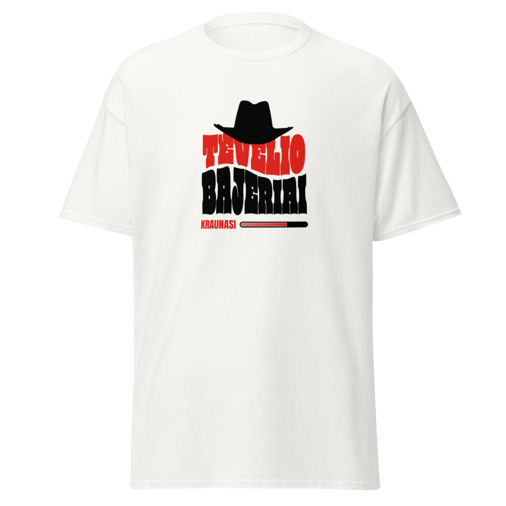 Marškinėliai tėčiui su užrašu "Tėvelio bajeriai kraunasi"